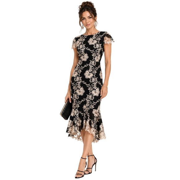 Alice + Olivia Dresses & Skirts - Alice + Olivia Lace Dress Black Cream Floral Mermaid Elegant Cocktail Classy 0